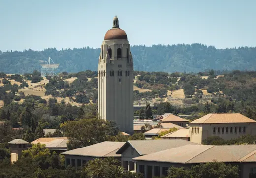 Stanford campus rooftops and Hoover tower